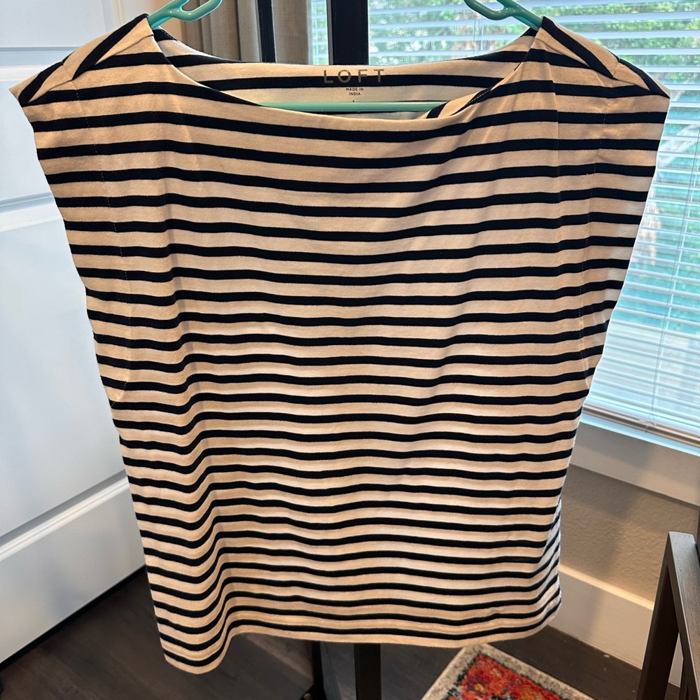 LOFT Navy & White Striped Boatneck Tee